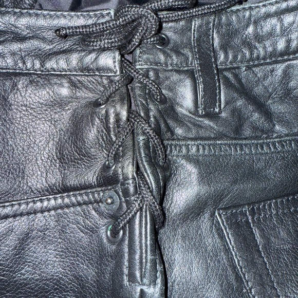 Vintage Tommy Hilfiger women’s sz 9 Black Leather Jeans pants lace up Y2K flare - Picture 6 of 11